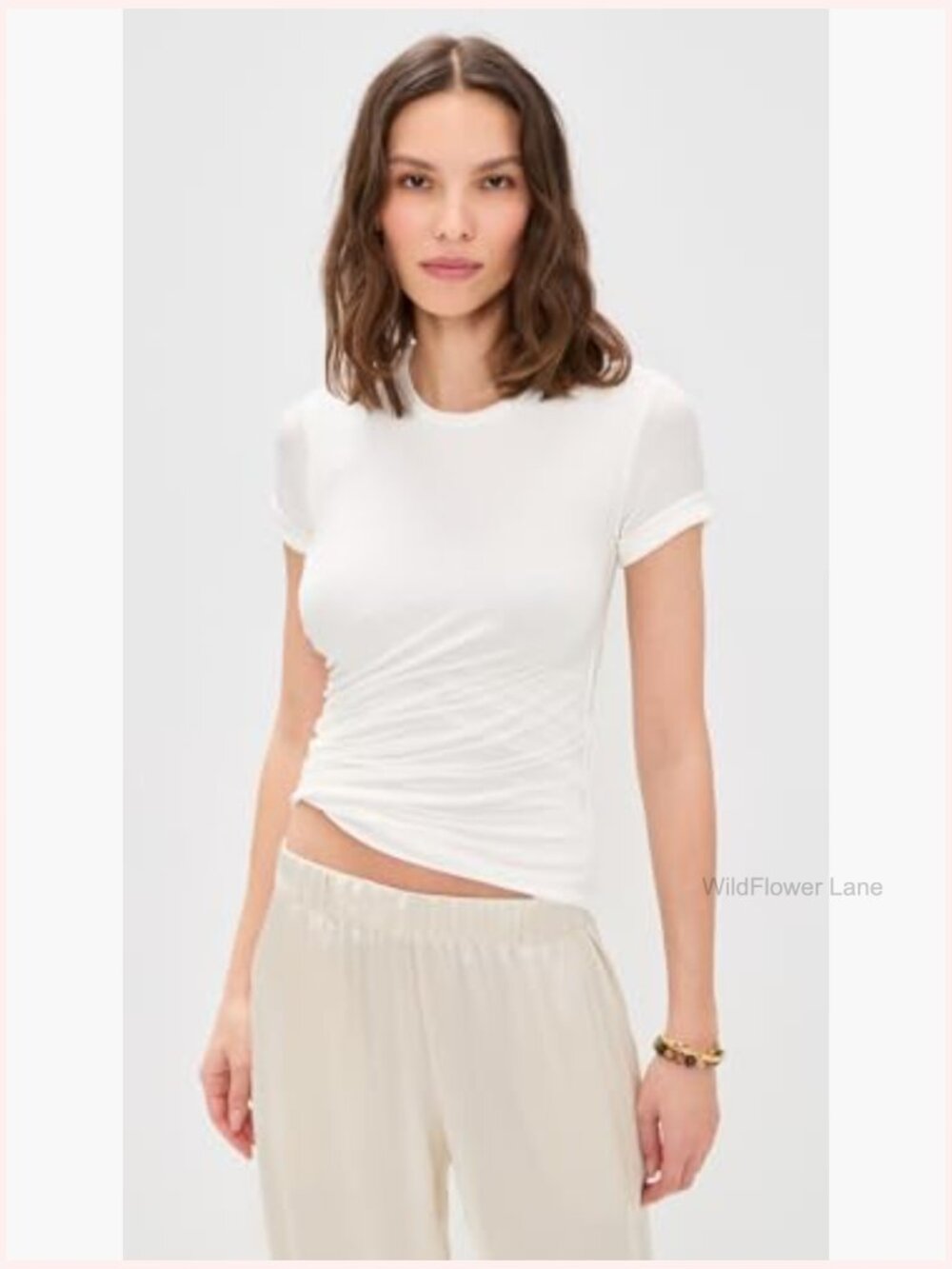 Lightweight Ribbed T-Shirt with Ruched Details - Picture 2 of 6